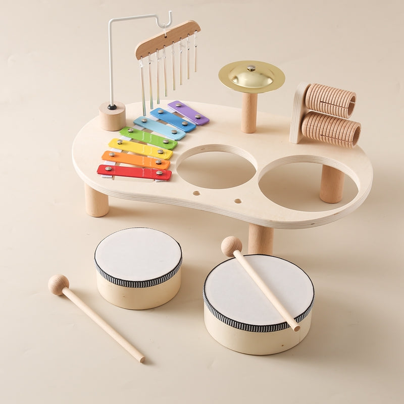 MelodyPlay Wooden Music Table – All-in-One Educational Instrument for Little Ones with Drums, Xylophone, and Metallophones