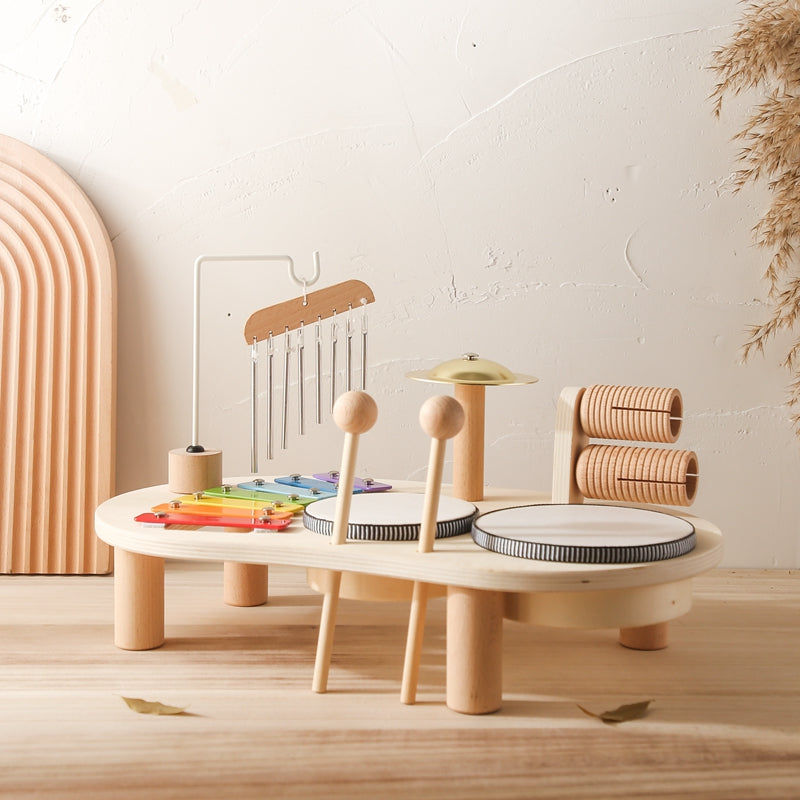 MelodyPlay Wooden Music Table – All-in-One Educational Instrument for Little Ones with Drums, Xylophone, and Metallophones