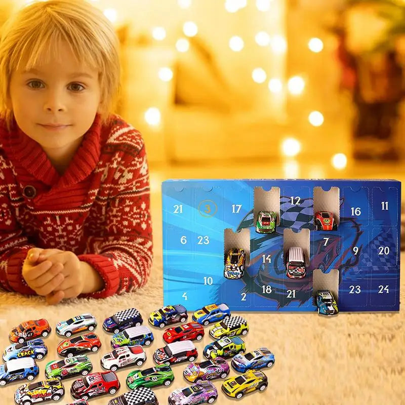 24 Pcs. Wooden Race Car Toy - Decorative Advent Calendar for Christmas