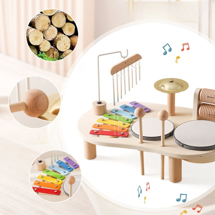 MelodyPlay Wooden Music Table – All-in-One Educational Instrument for Little Ones with Drums, Xylophone, and Metallophones