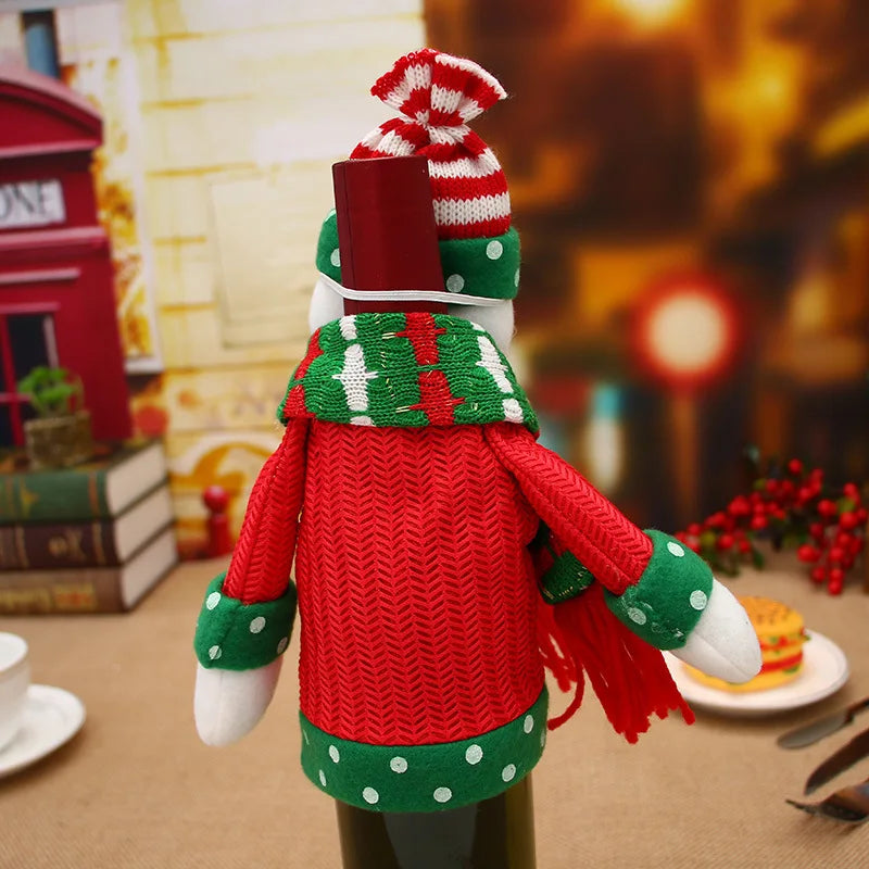 Cartoon Knitted Santa Claus Wine Bottle Cover