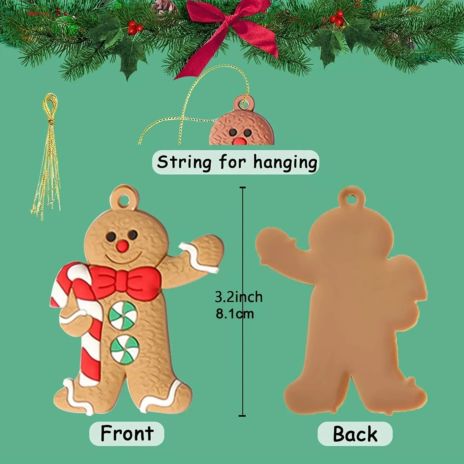 12-piece set with gingerbread man ornaments