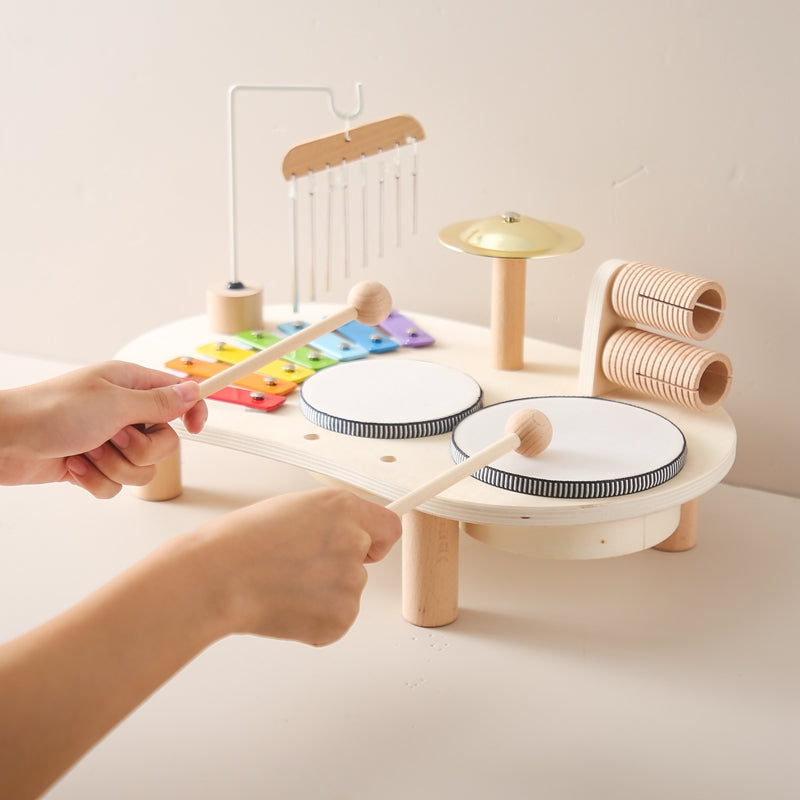 MelodyPlay Wooden Music Table – All-in-One Educational Instrument for Little Ones with Drums, Xylophone, and Metallophones