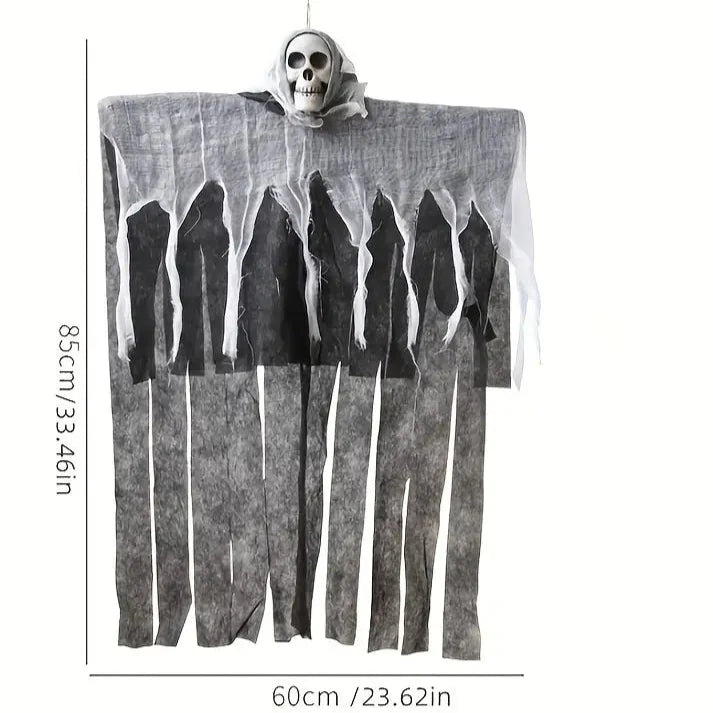 Scary Skull as Halloween Hanging Decoration – Skull Head with Fabric for Spooky Atmosphere