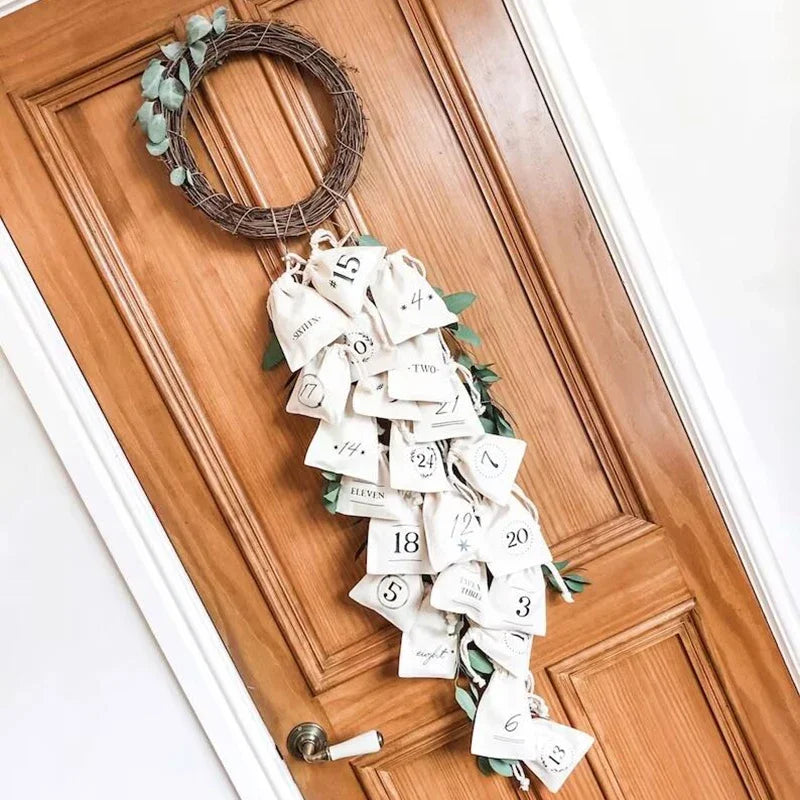 Advent Calendar Bag Christmas Evening Stocking Front Door Decoration