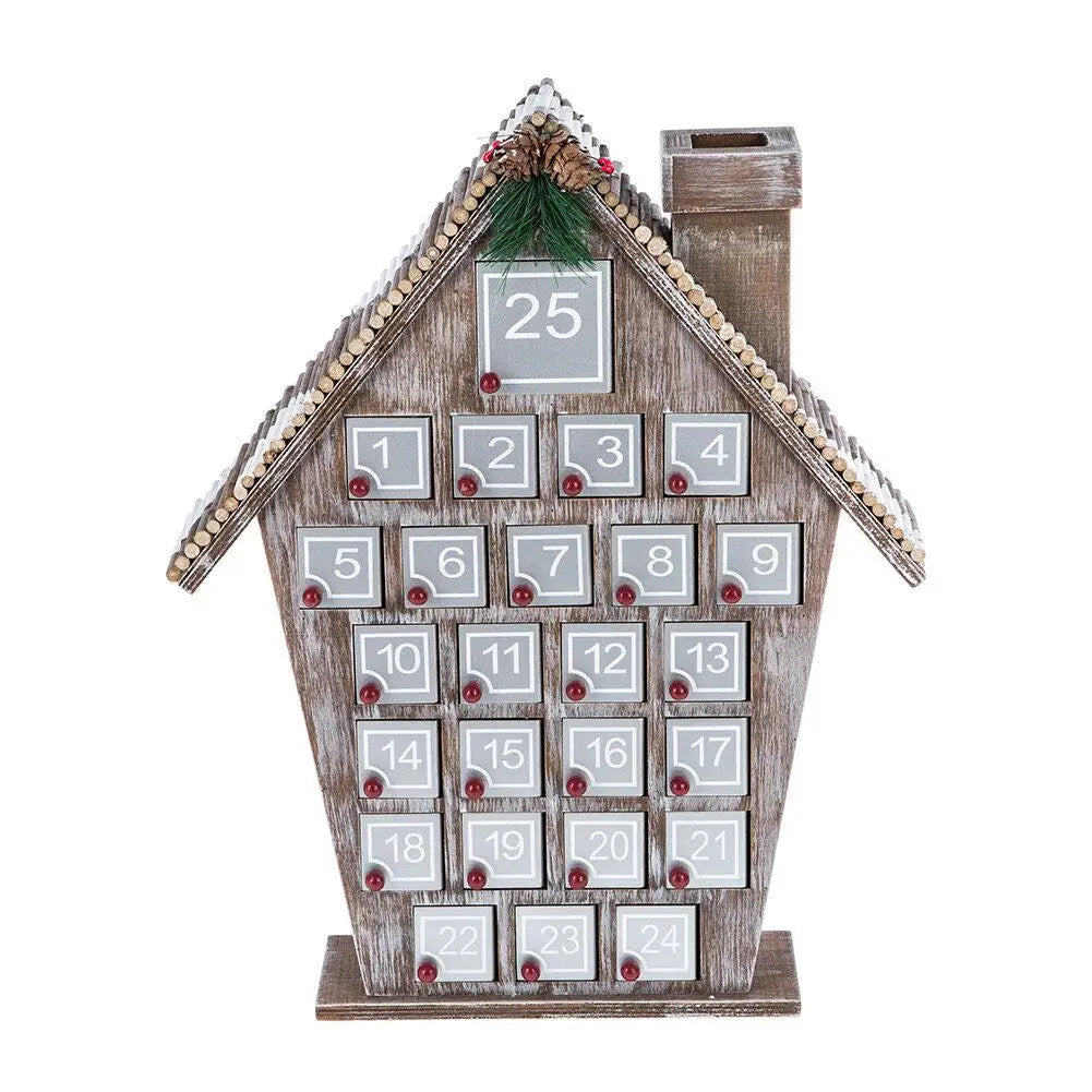 Wooden Advent Calendar with 25 Storage Compartments in the Shape of a Christmas House