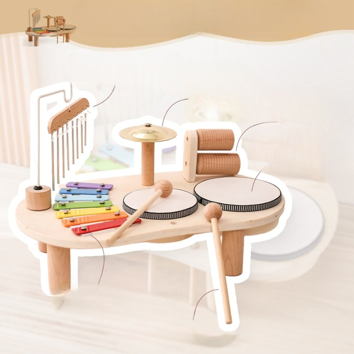 MelodyPlay Wooden Music Table – All-in-One Educational Instrument for Little Ones with Drums, Xylophone, and Metallophones
