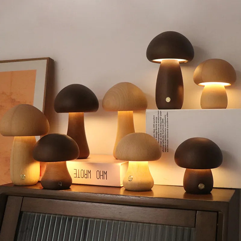 WoodlandGlow - Wooden Mushroom Night Light