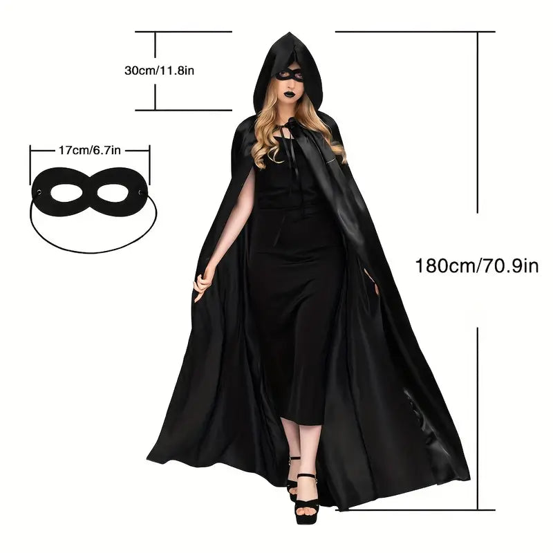 ShadowVeil Gothic Cape – Black Hooded Cape with Slit for Women & Men