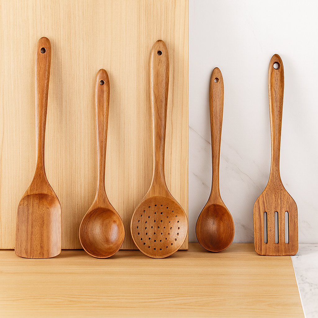 Tevara | 5-Piece Kitchen Utensil Set Made of Teak Wood
