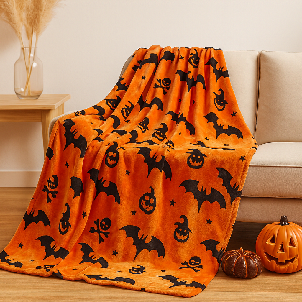 Veyra | Halloween Flannel Blanket with Pumpkin Print