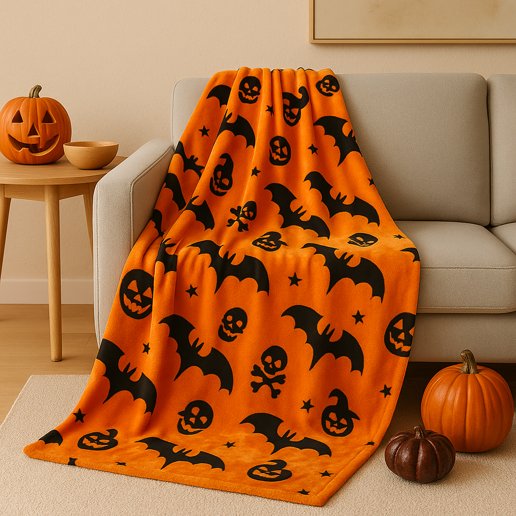 Veyra | Halloween Flannel Blanket with Pumpkin Print