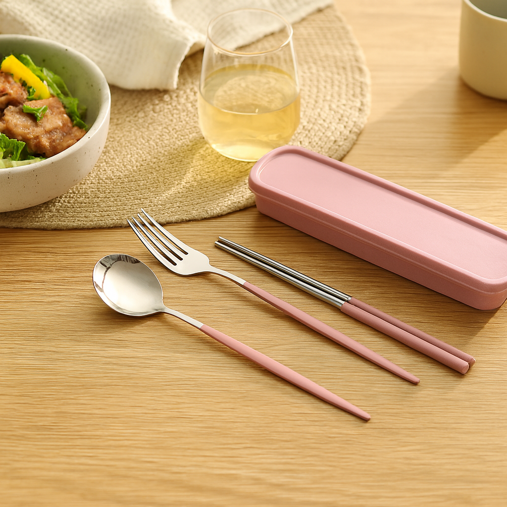 Zeyora | 4-Piece Travel Cutlery and Chopstick Set made of Stainless Steel with Holder