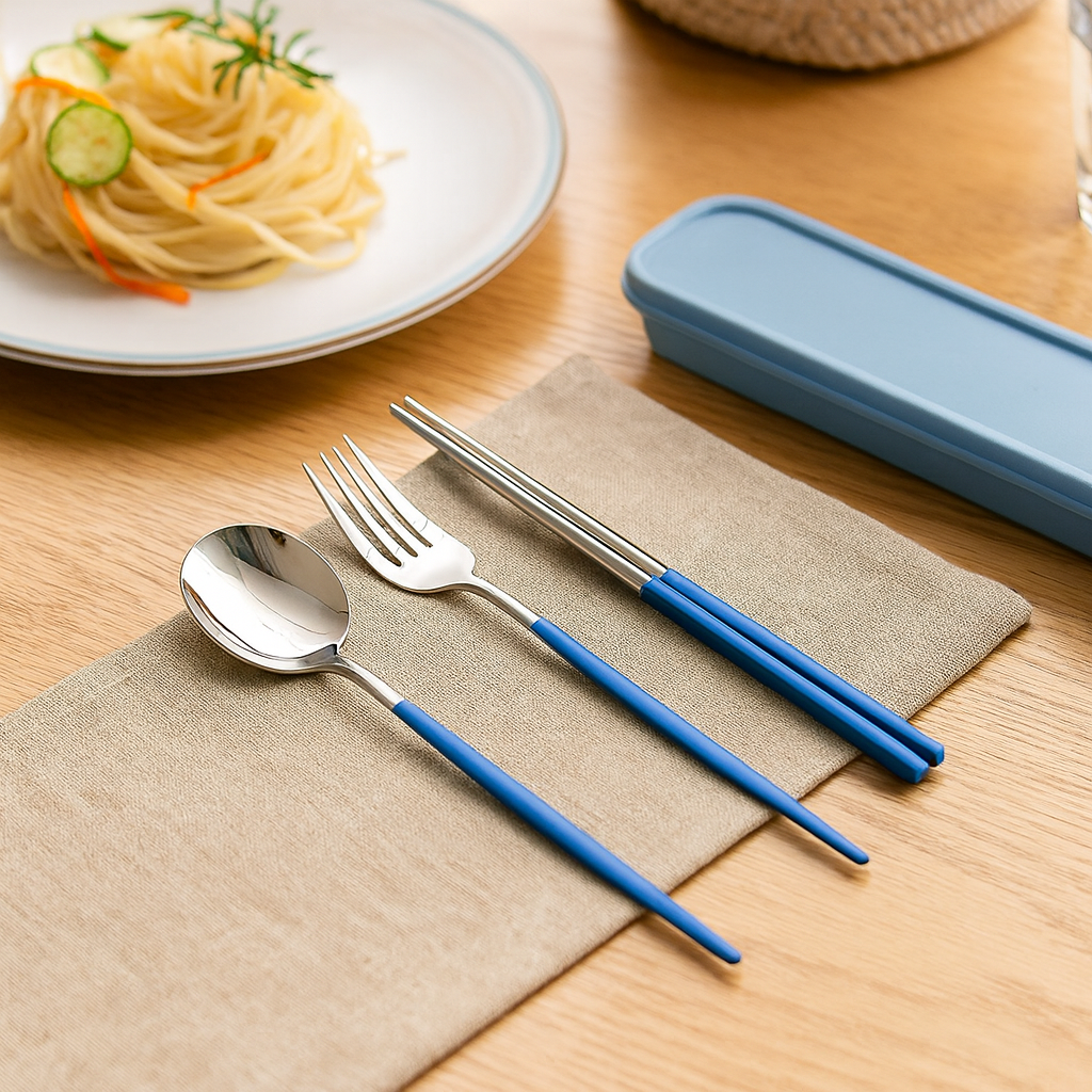 Zeyora | 4-Piece Travel Cutlery and Chopstick Set made of Stainless Steel with Holder