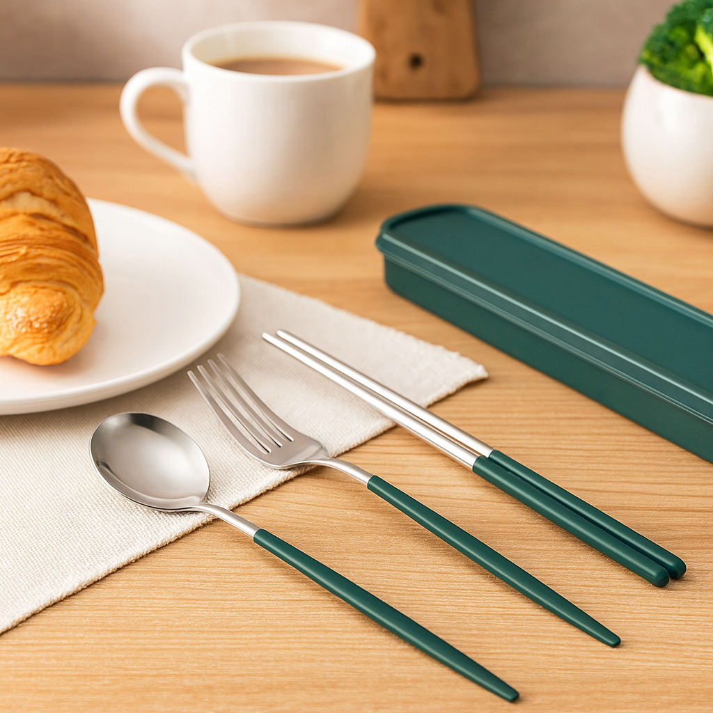 Zeyora | 4-Piece Travel Cutlery and Chopstick Set made of Stainless Steel with Holder