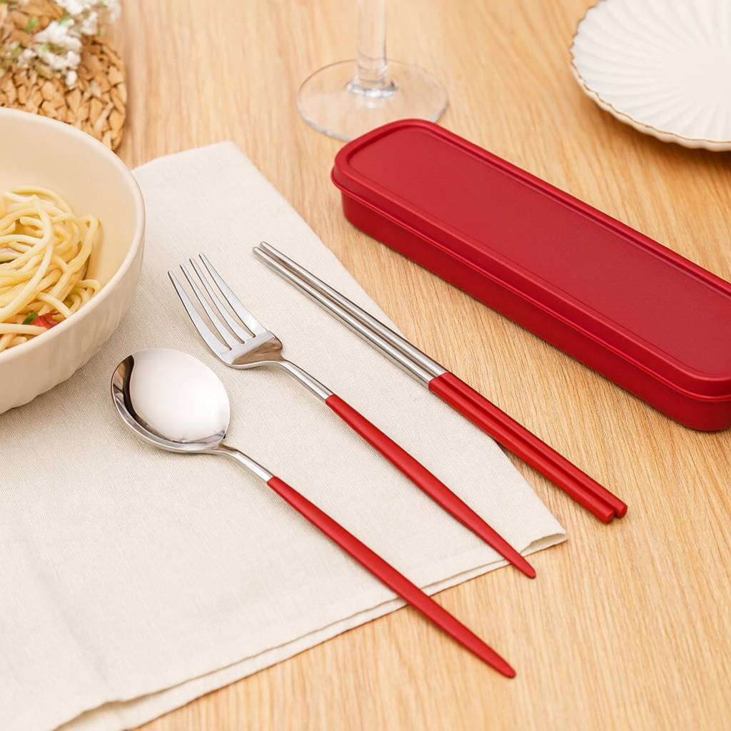 Zeyora | 4-Piece Travel Cutlery and Chopstick Set made of Stainless Steel with Holder