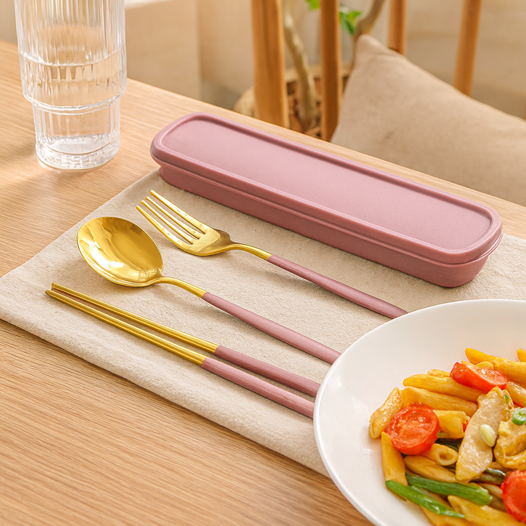 Zeyora | 4-Piece Travel Cutlery and Chopstick Set made of Stainless Steel with Holder