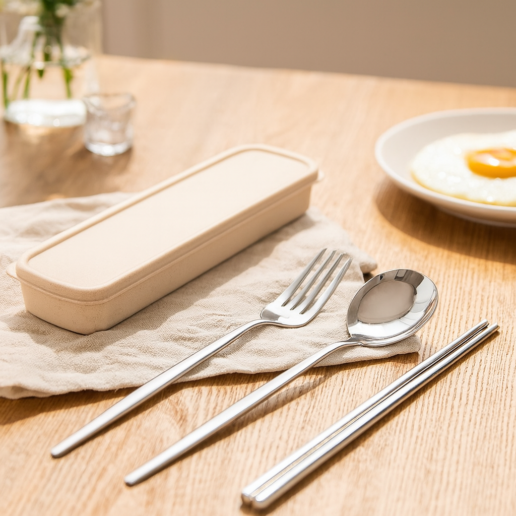 Zeyora | 4-Piece Travel Cutlery and Chopstick Set made of Stainless Steel with Holder