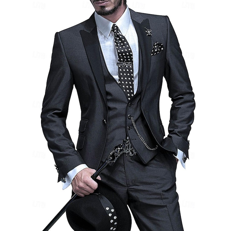 Three-piece linen set for men: business blazer, vest, and trousers