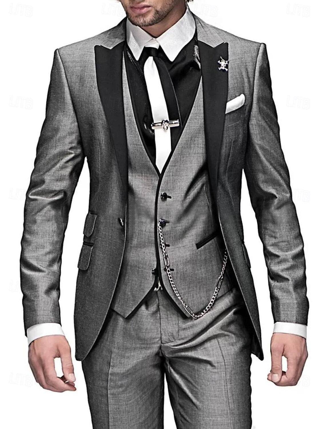 Three-piece linen set for men: business blazer, vest, and trousers