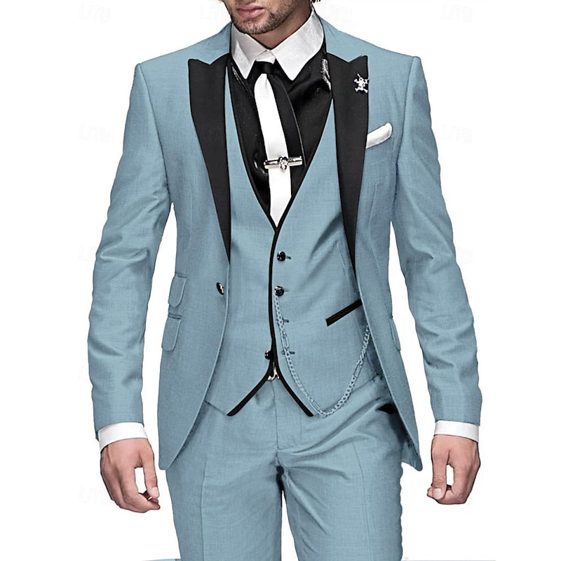 Three-piece linen set for men: business blazer, vest, and trousers