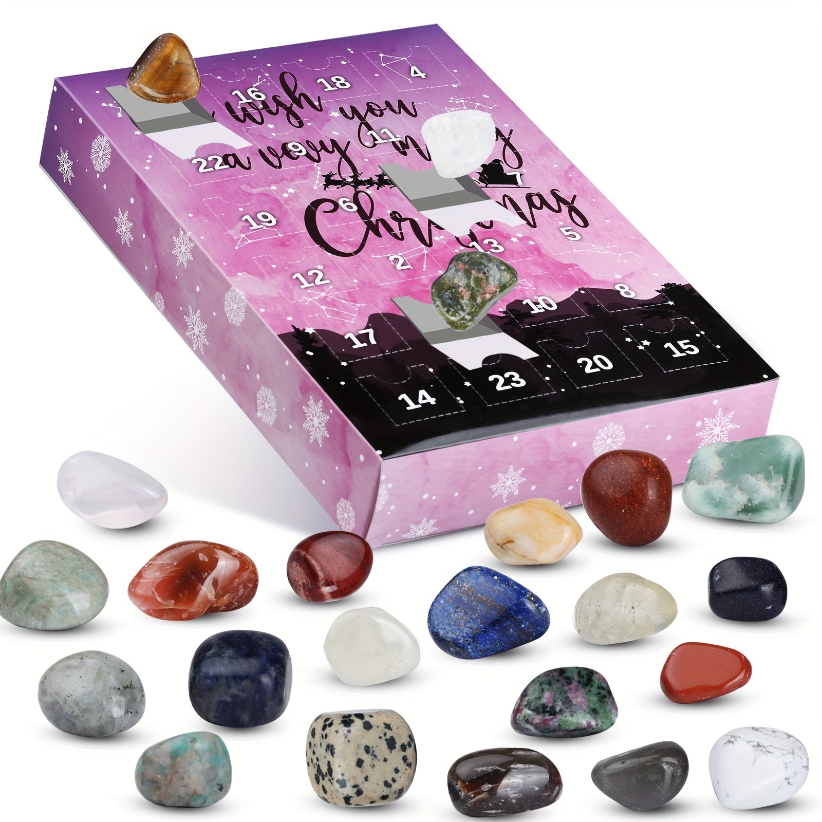 1 Piece Christmas Gemstone Advent Calendar, 24 Natural Crystals