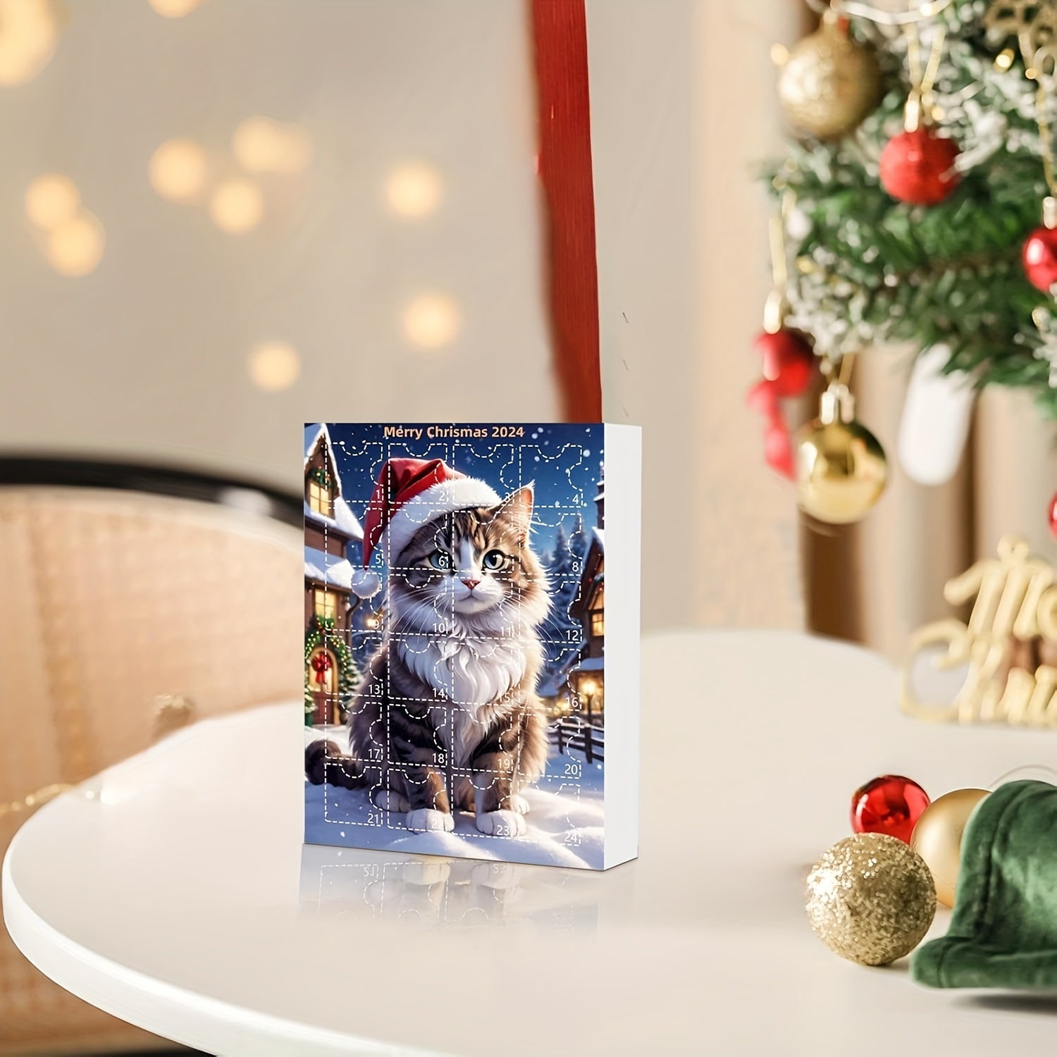 Vintage Advent Calendar with Acrylic Cat Pendants 2025, 24-Day Christmas Countdown for Cat Lovers