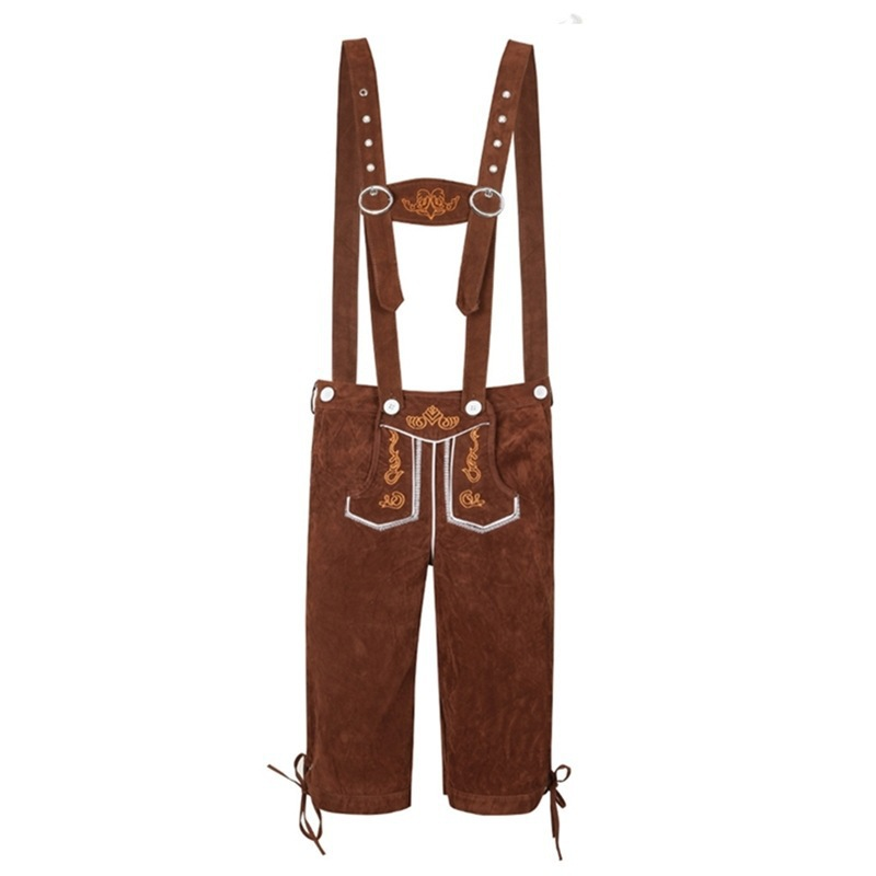 Men's Knee Patch Shorts – Dark Brown Traditional Pants with Suspenders for Oktoberfest