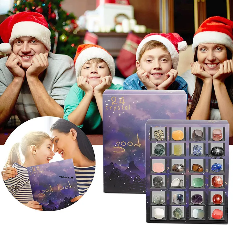 24-Day Christmas Advent Calendar Gift Box Natural Stone Collection