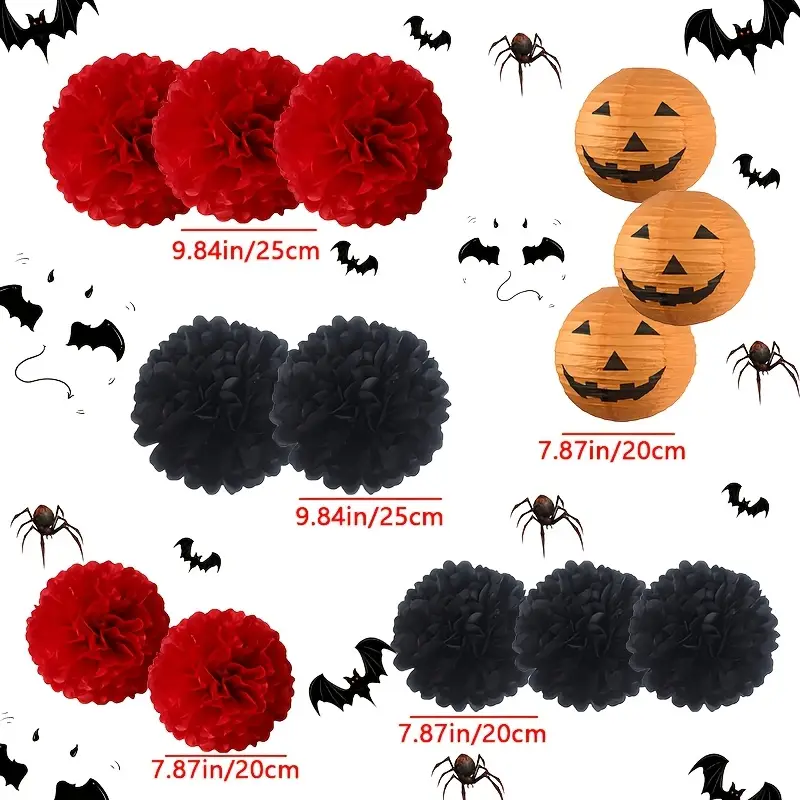 ShadowGlow Halloween Paper Lantern Set – 13 Pieces Pumpkin & Flower Ball Decorations