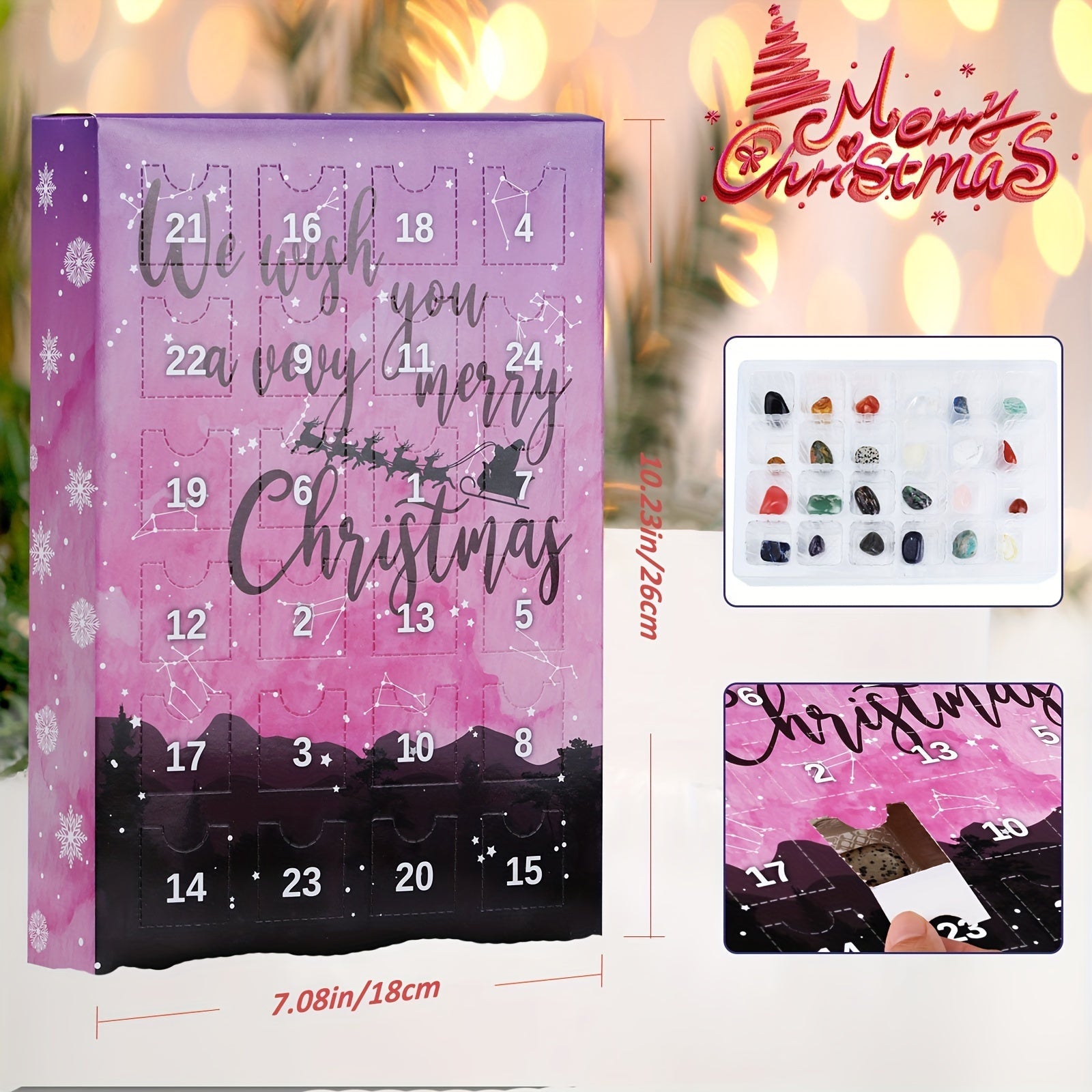 1 Piece Christmas Gemstone Advent Calendar, 24 Natural Crystals