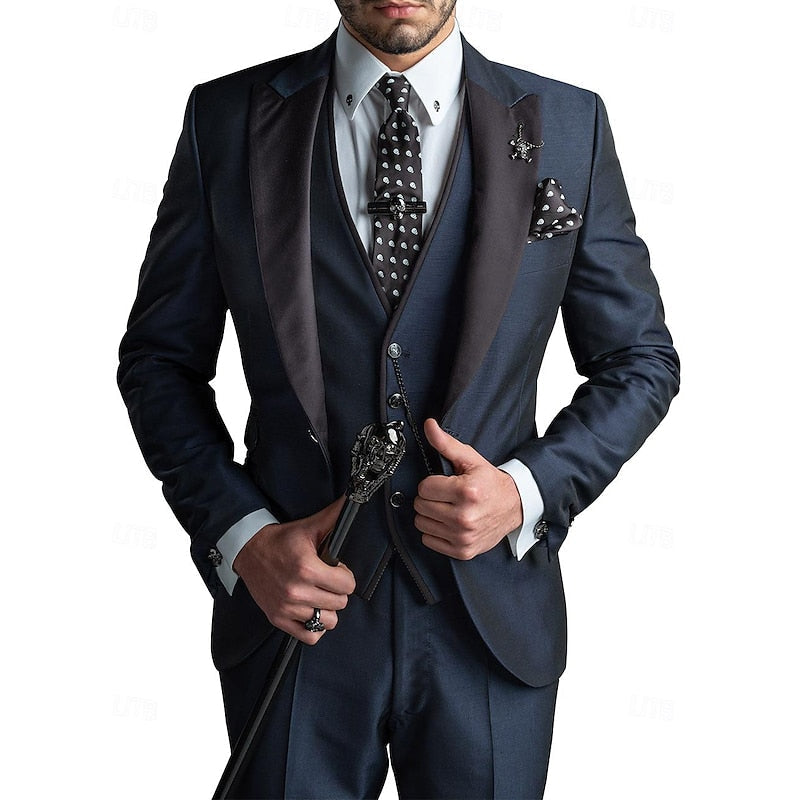 Three-piece linen set for men: business blazer, vest, and trousers