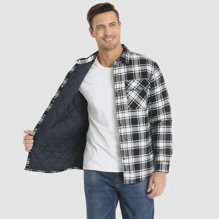 Men's Flannel Shirt Jacket Long Sleeve Quilted Lined Plaid Coat Button Down Thick Outerwear for Winter