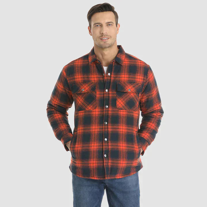 Men's Flannel Shirt Jacket Long Sleeve Quilted Lined Plaid Coat Button Down Thick Outerwear for Winter