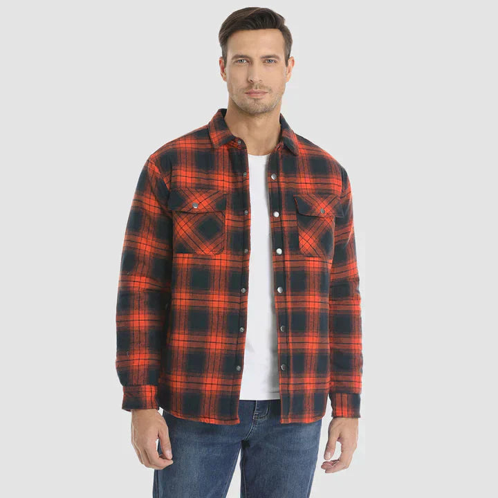 Men's Flannel Shirt Jacket Long Sleeve Quilted Lined Plaid Coat Button Down Thick Outerwear for Winter