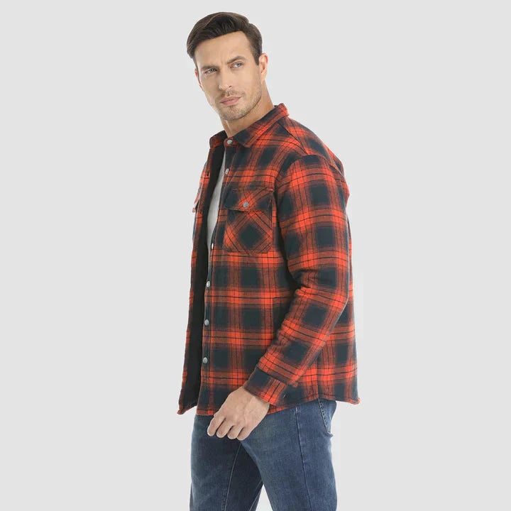 Men's Flannel Shirt Jacket Long Sleeve Quilted Lined Plaid Coat Button Down Thick Outerwear for Winter