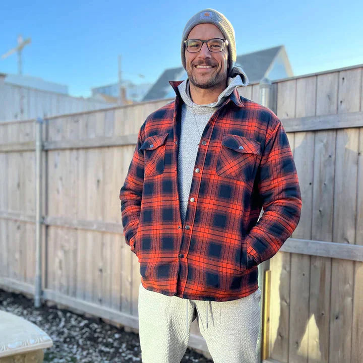 Men's Flannel Shirt Jacket Long Sleeve Quilted Lined Plaid Coat Button Down Thick Outerwear for Winter