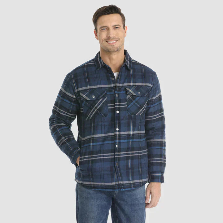 Men's Flannel Shirt Jacket Long Sleeve Quilted Lined Plaid Coat Button Down Thick Outerwear for Winter