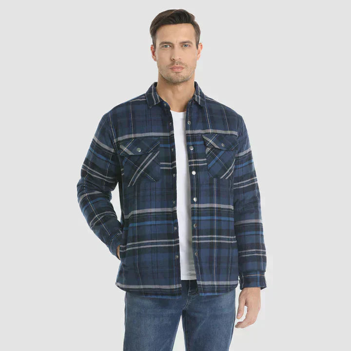 Men's Flannel Shirt Jacket Long Sleeve Quilted Lined Plaid Coat Button Down Thick Outerwear for Winter
