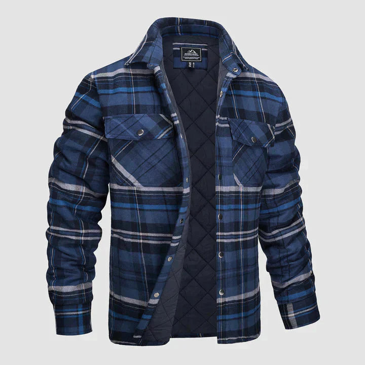 Men's Flannel Shirt Jacket Long Sleeve Quilted Lined Plaid Coat Button Down Thick Outerwear for Winter
