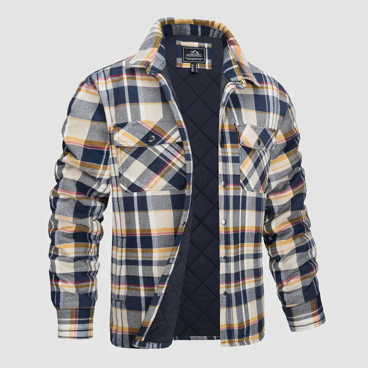 Men's Flannel Shirt Jacket Long Sleeve Quilted Lined Plaid Coat Button Down Thick Outerwear for Winter