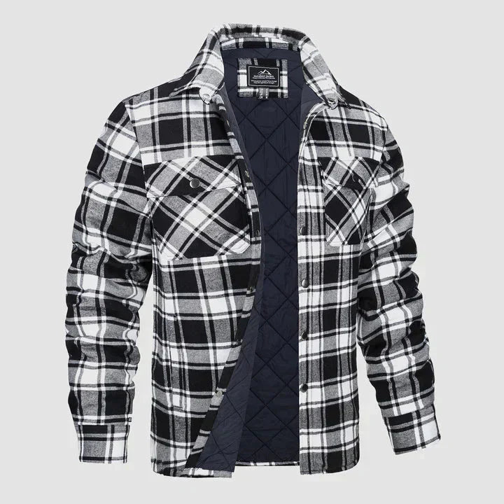 Men's Flannel Shirt Jacket Long Sleeve Quilted Lined Plaid Coat Button Down Thick Outerwear for Winter