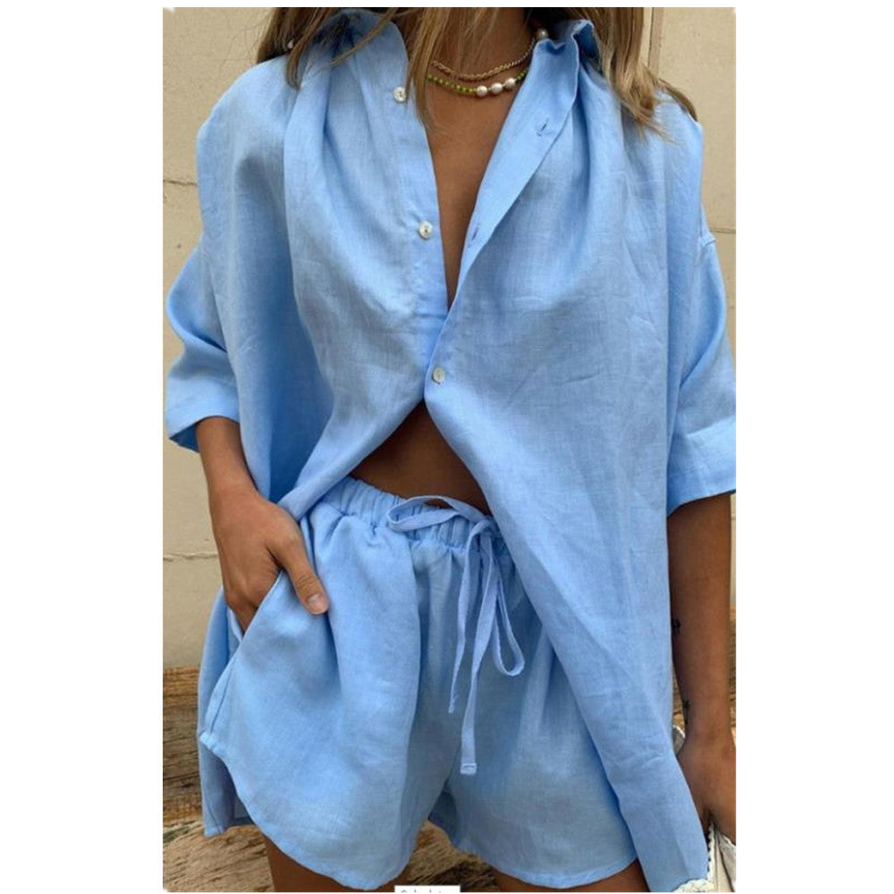 Casual tops and high-waisted mini shorts in two pieces