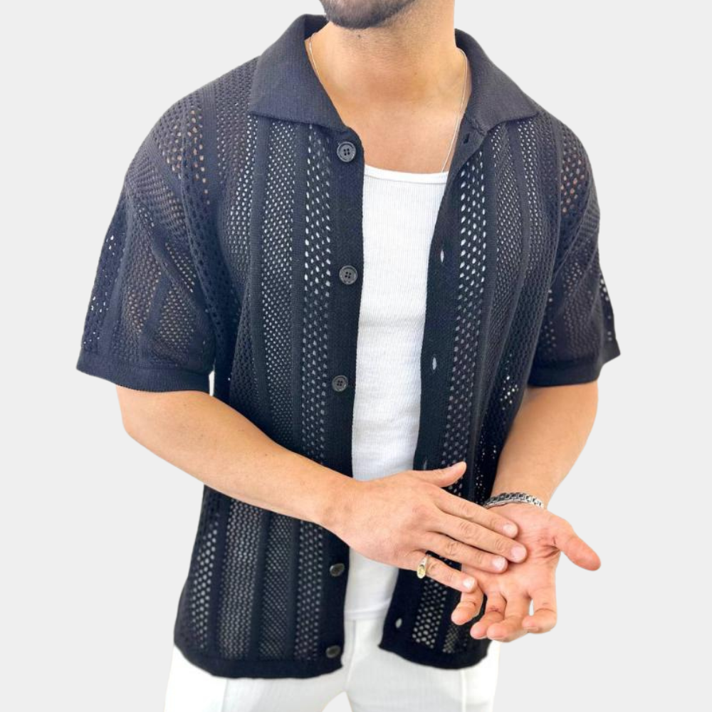 Men's Short Sleeve Cardigan with Button Closure Oliver