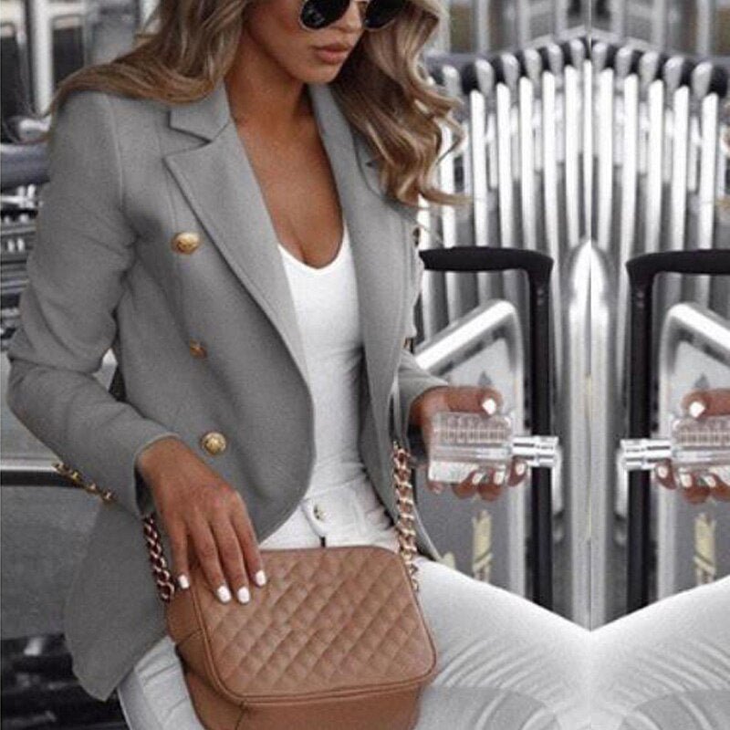 Long-sleeve Trendy Blazer with Gold Buttons
