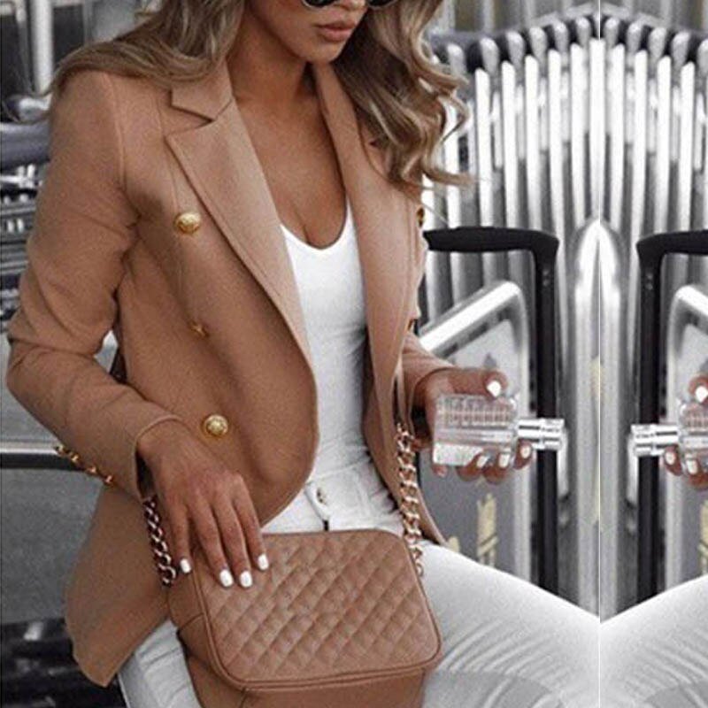 Long-sleeve Trendy Blazer with Gold Buttons
